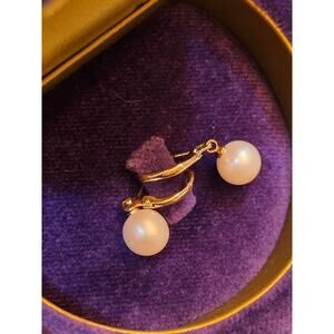14K Gold & Pearl Drop Earrings 1" 2.64g